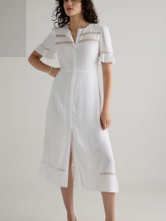 Quince Dresses & Skirts - Quince Lightweight Crepe Lace Inset Midi Dress Ivory M NWOT